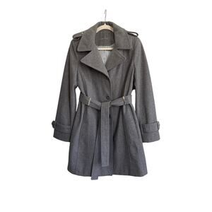 Calvin Klein Wool Blend Belted Wrap Coat – Gray – Size Medium